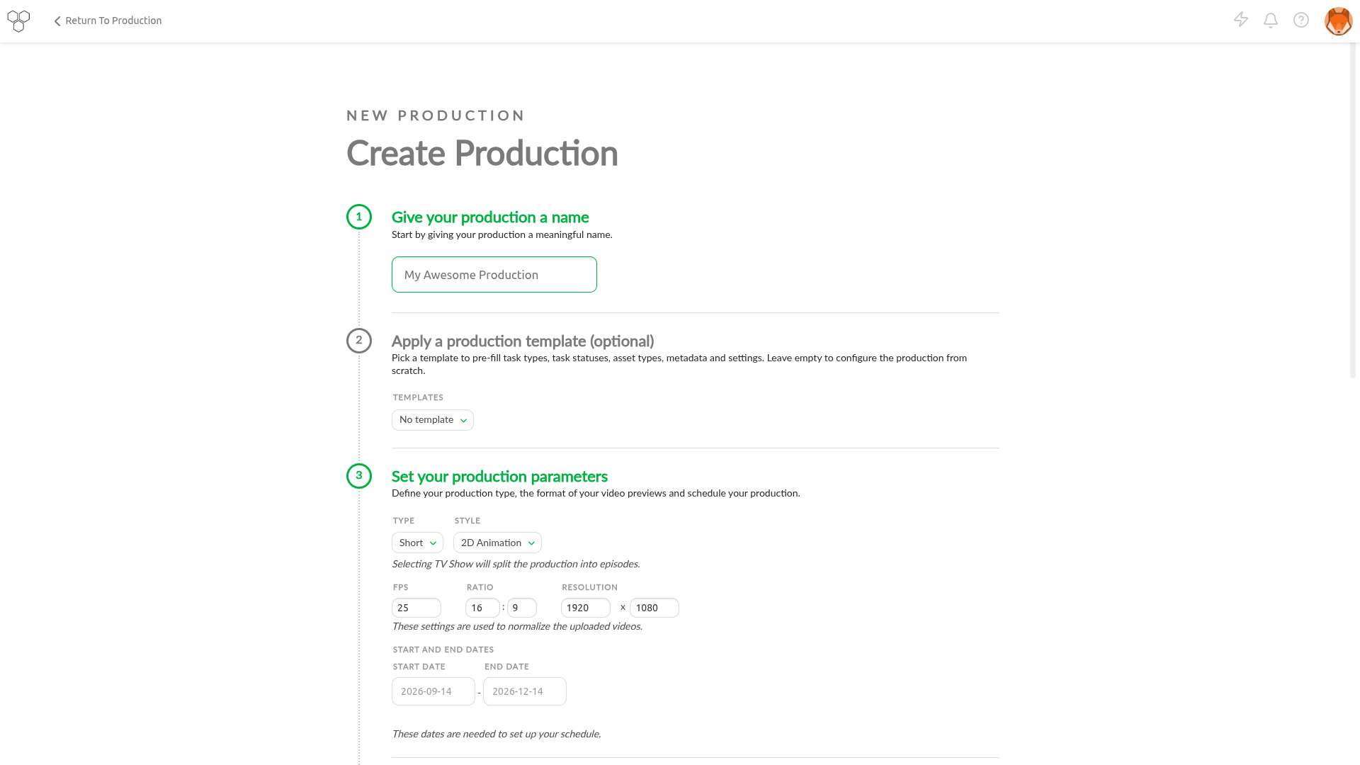 Create a production