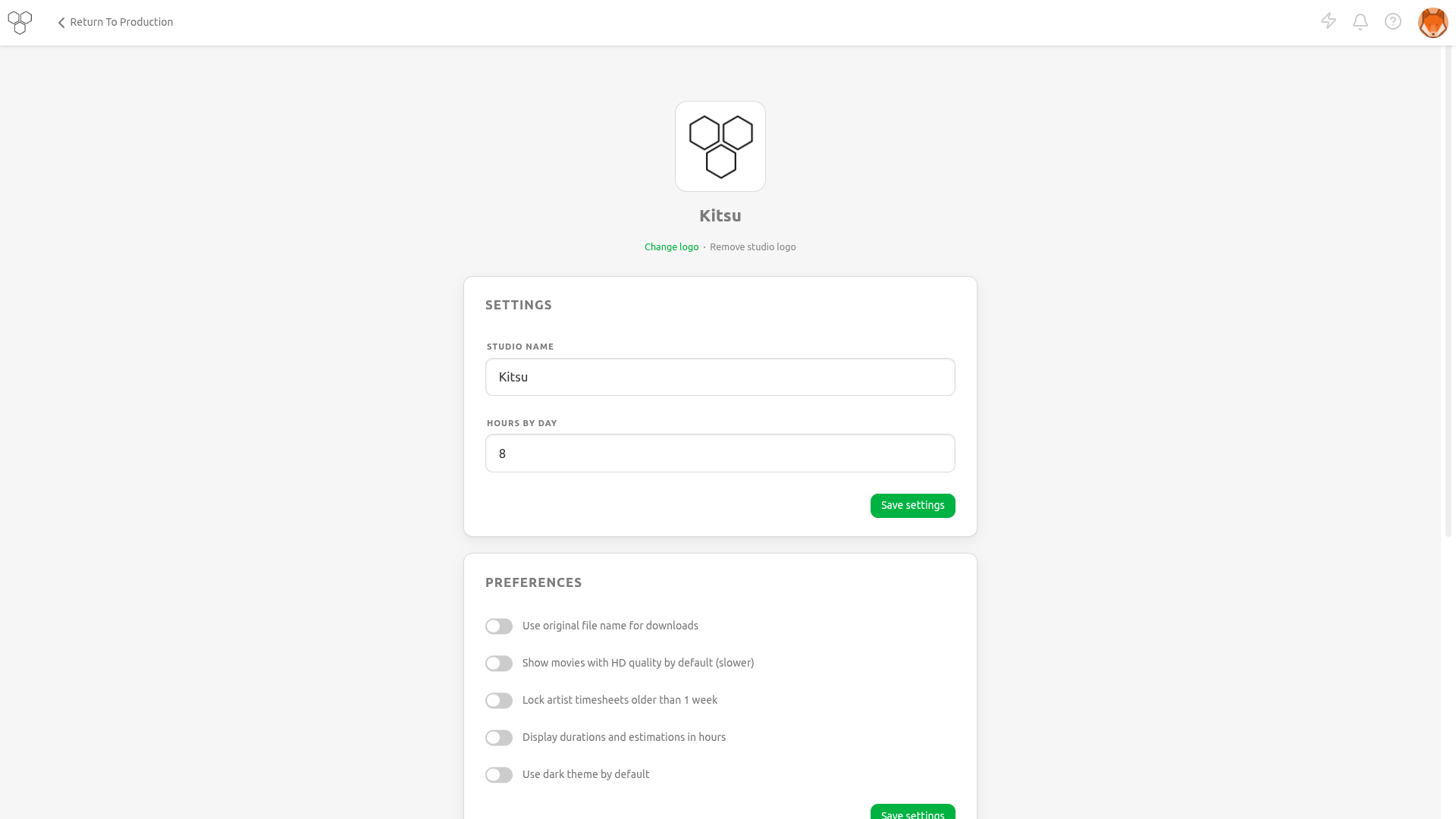 Kitsu Settings