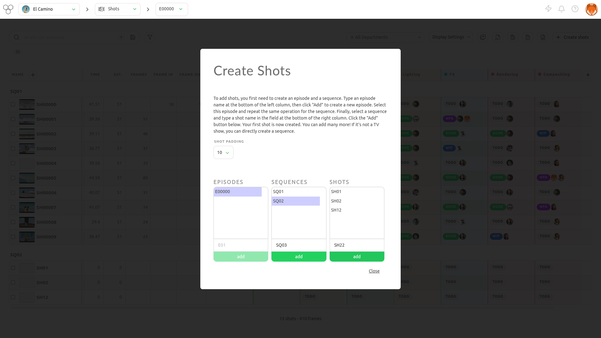 Add shots