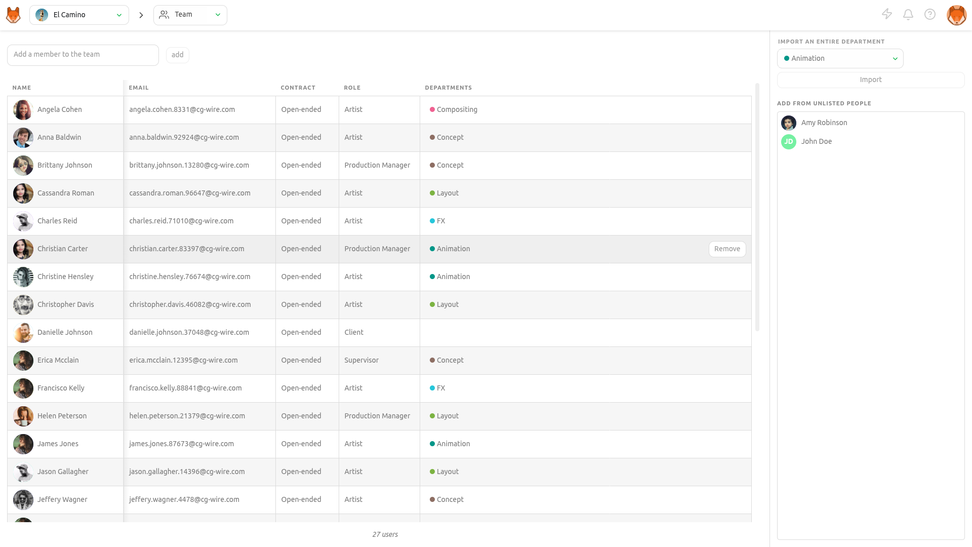 Team page