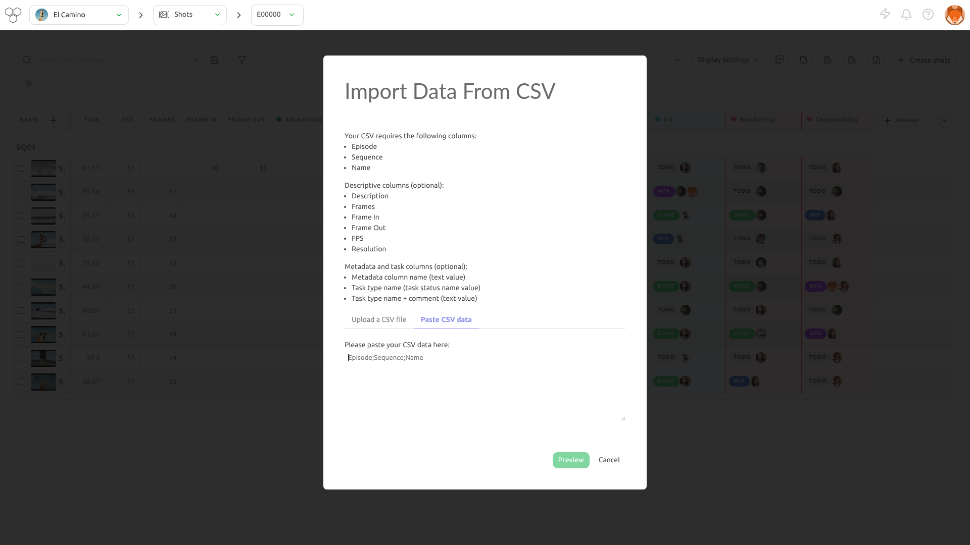 Import data copy paste tab