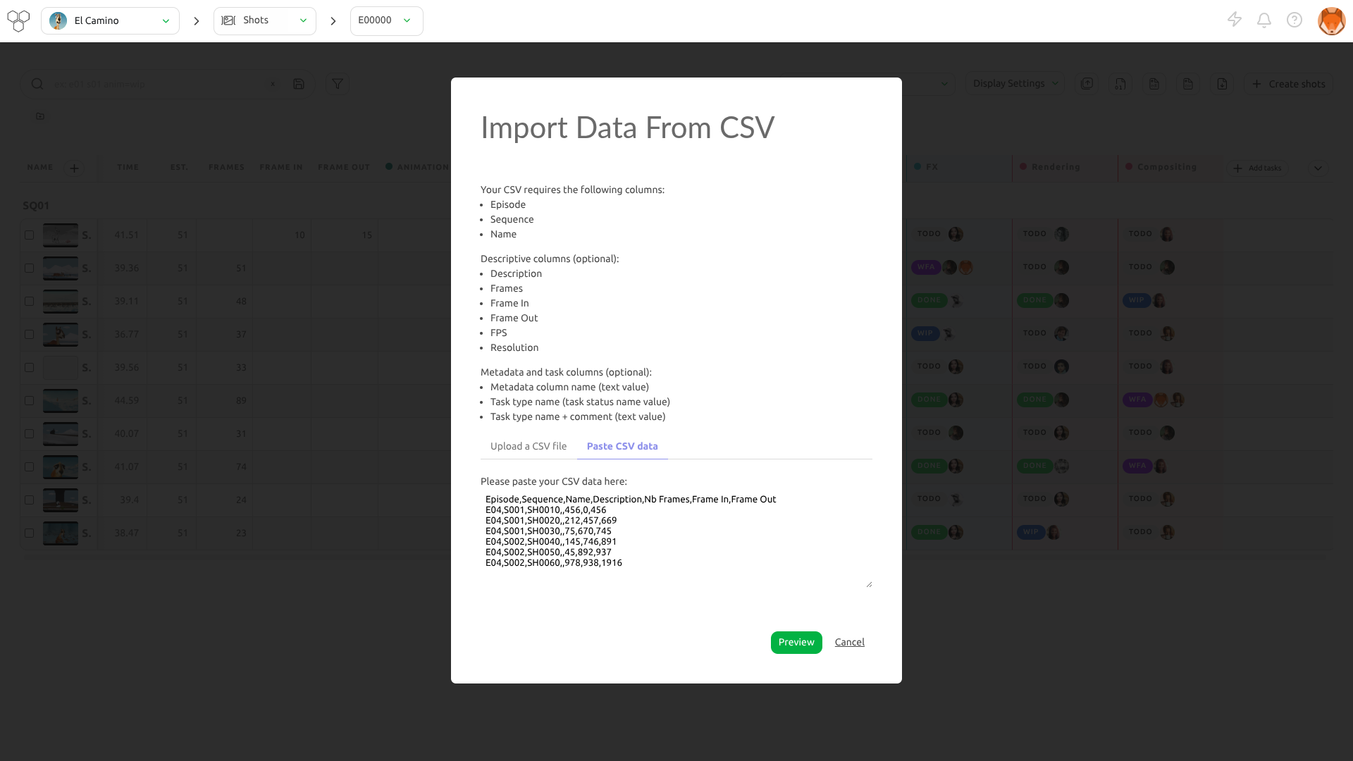 Import data copy paste data