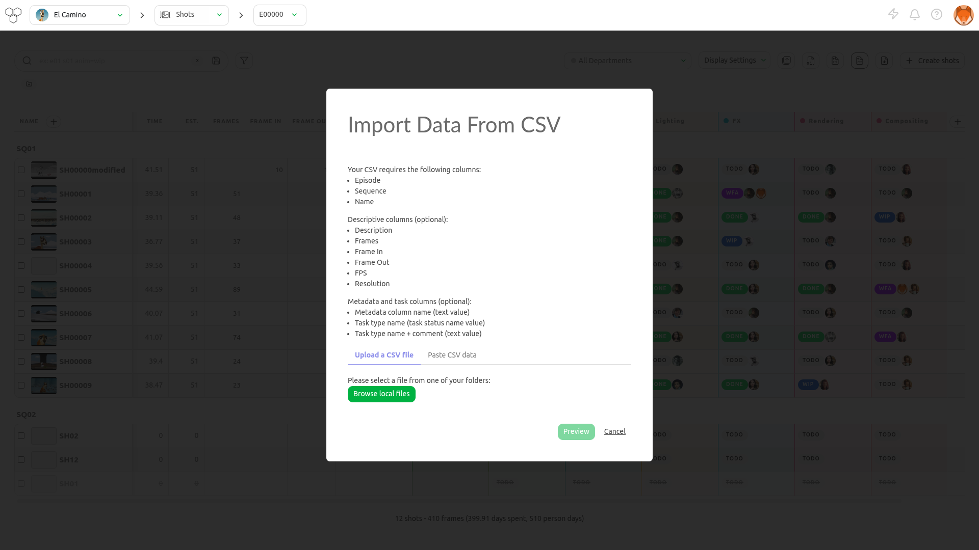 Import csv file