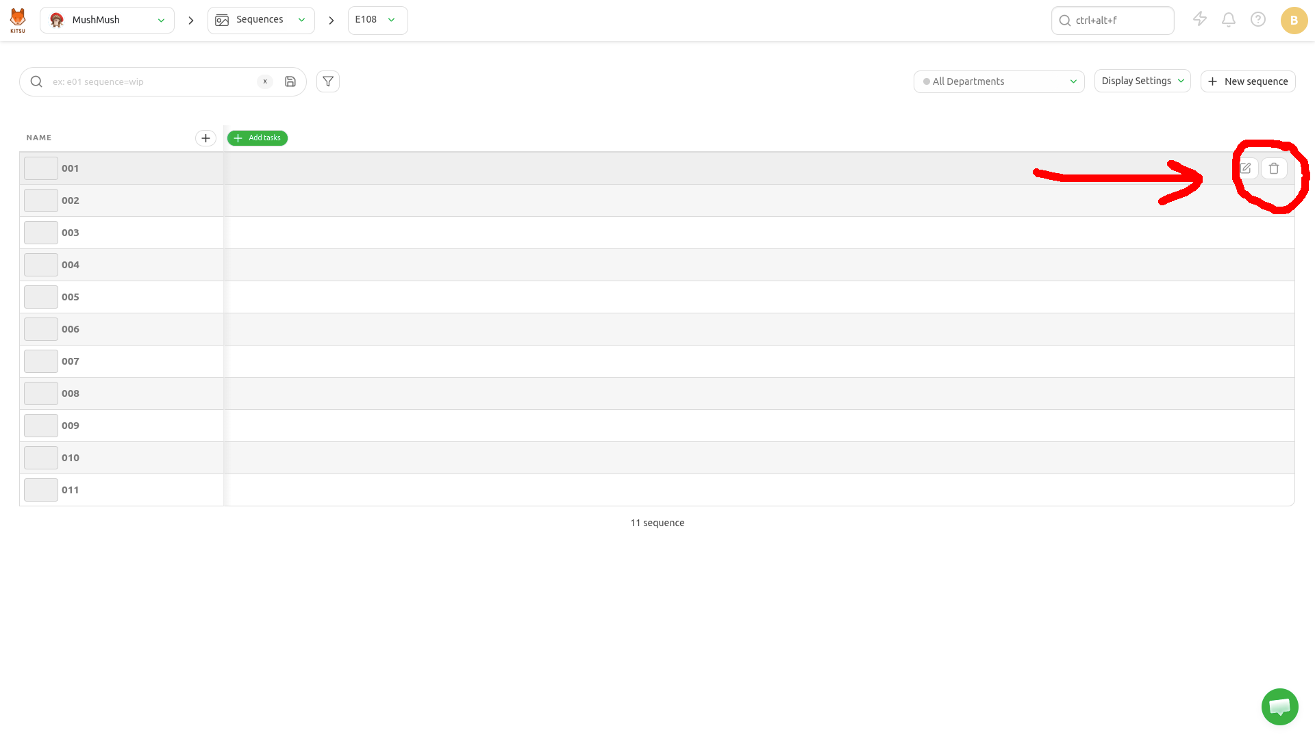delete sequence button