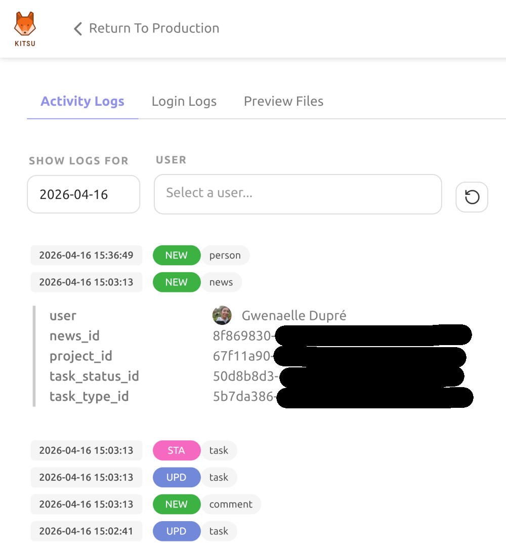 Activity Logs page
