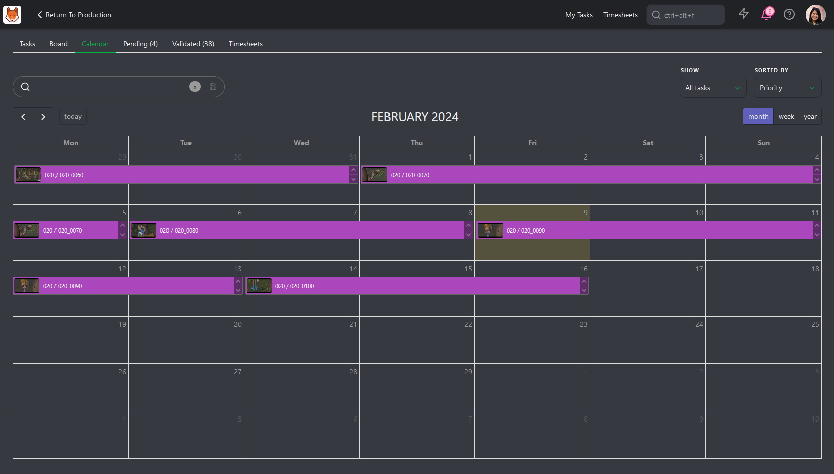 Calendar view