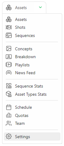 Production Settings page