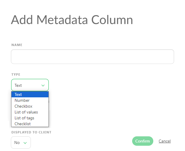 Metadata Column detail