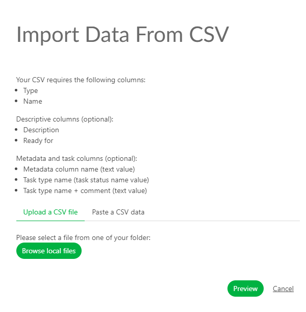 Import csv file