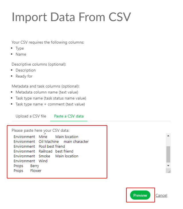 Import data copy paste data
