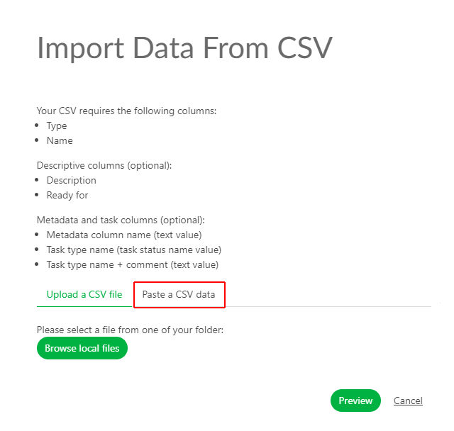 Import data copy paste tab