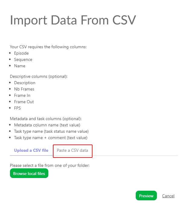 Paste CSV Data