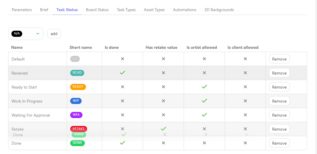 Setting status order