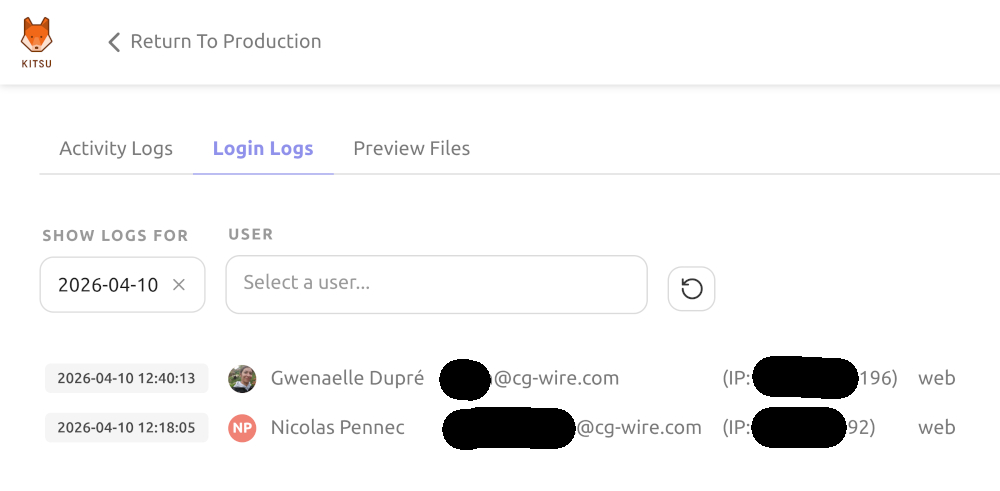 Login Logs page