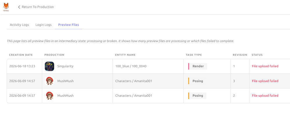 Preview File Status Logs page